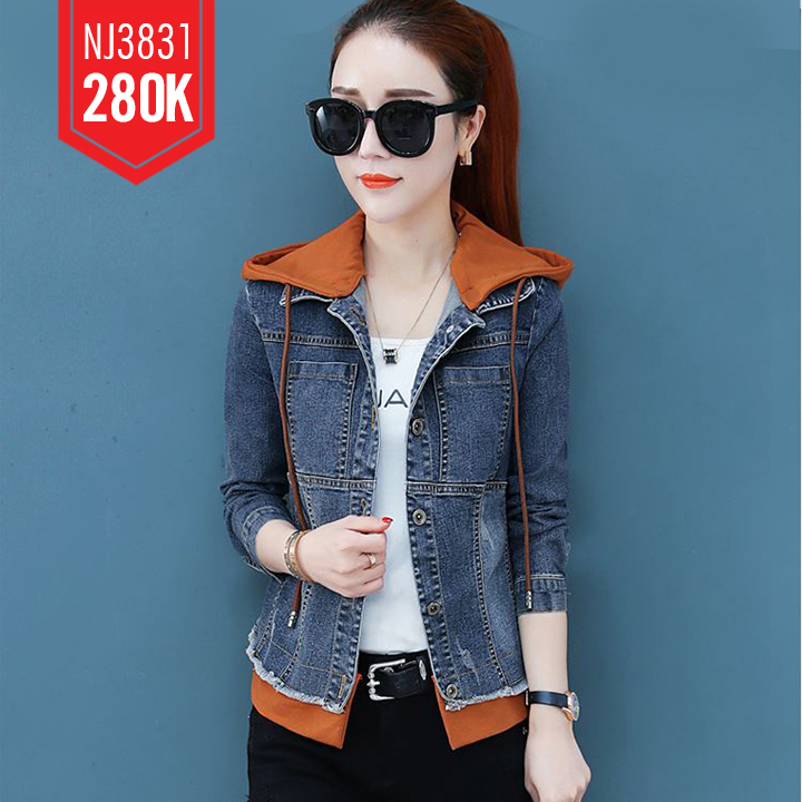 ÁO KHOÁC JEAN NỮ PHỐI NÓN NÂU